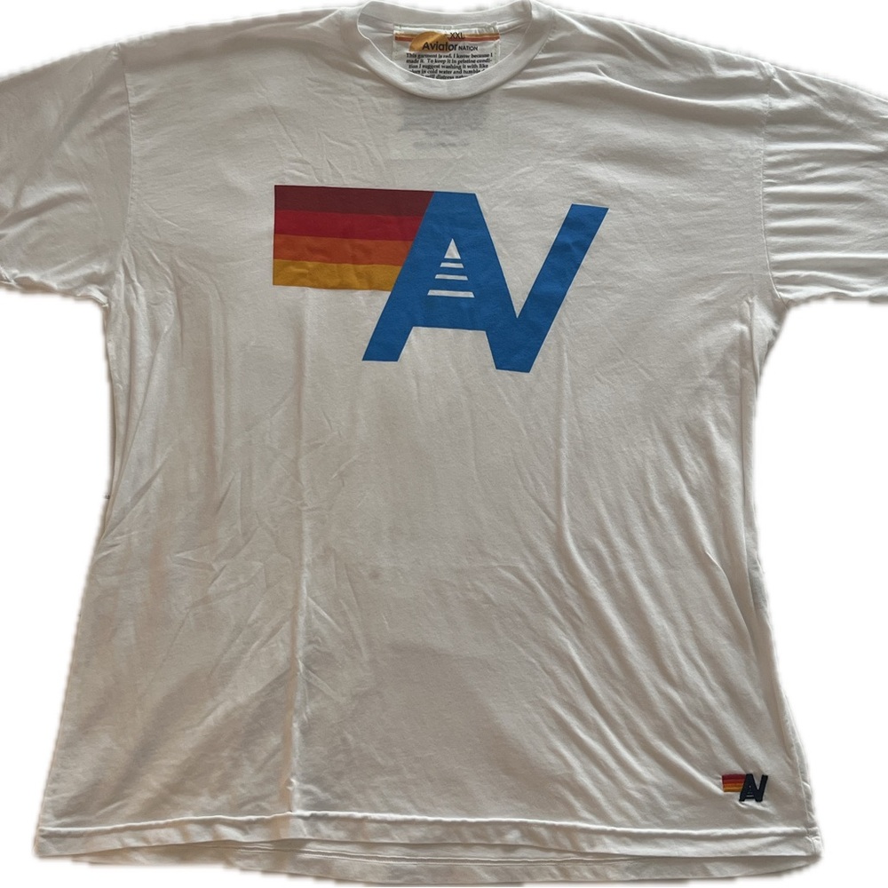 Aviator Nation White and Blue Short Sleeve Tee